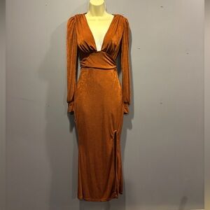 Elegant Rust Long Sleeve Dress